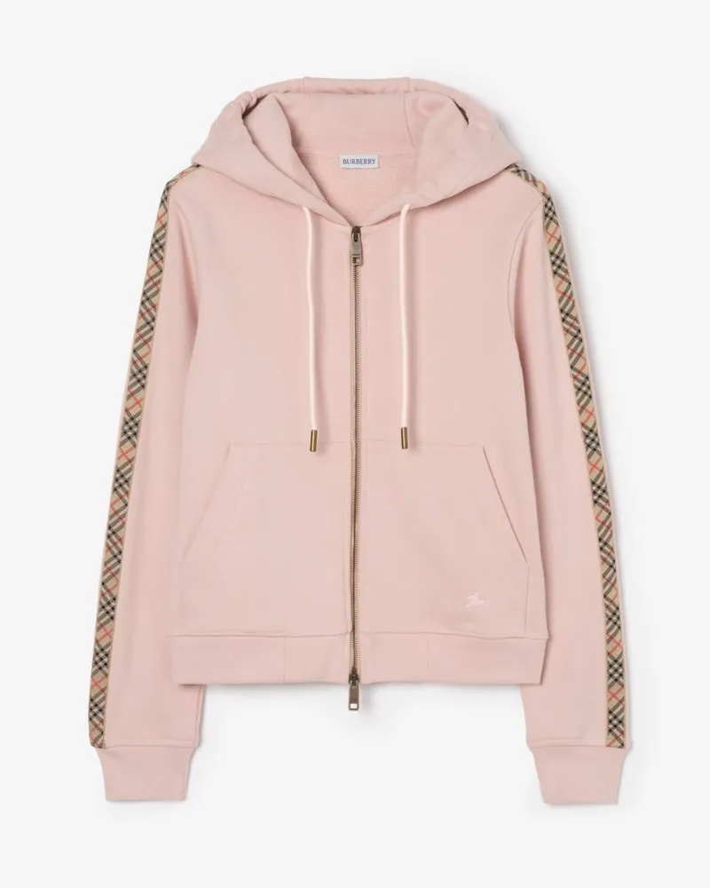 Burberry Baumwoll-Kapuzenpullover mit Check-Besatz und Reißverschluss Bouquet-rosa