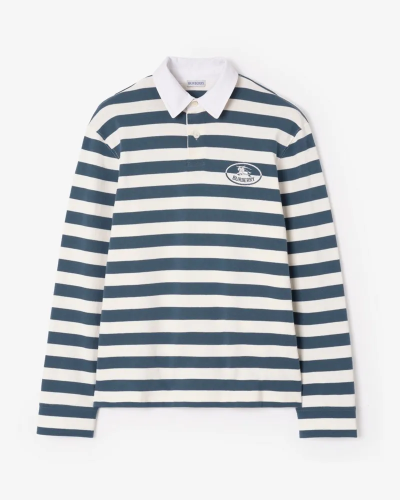 Burberry Rugbyshirt aus Baumwolle mit Knight Stamp , Size Nickel-blau