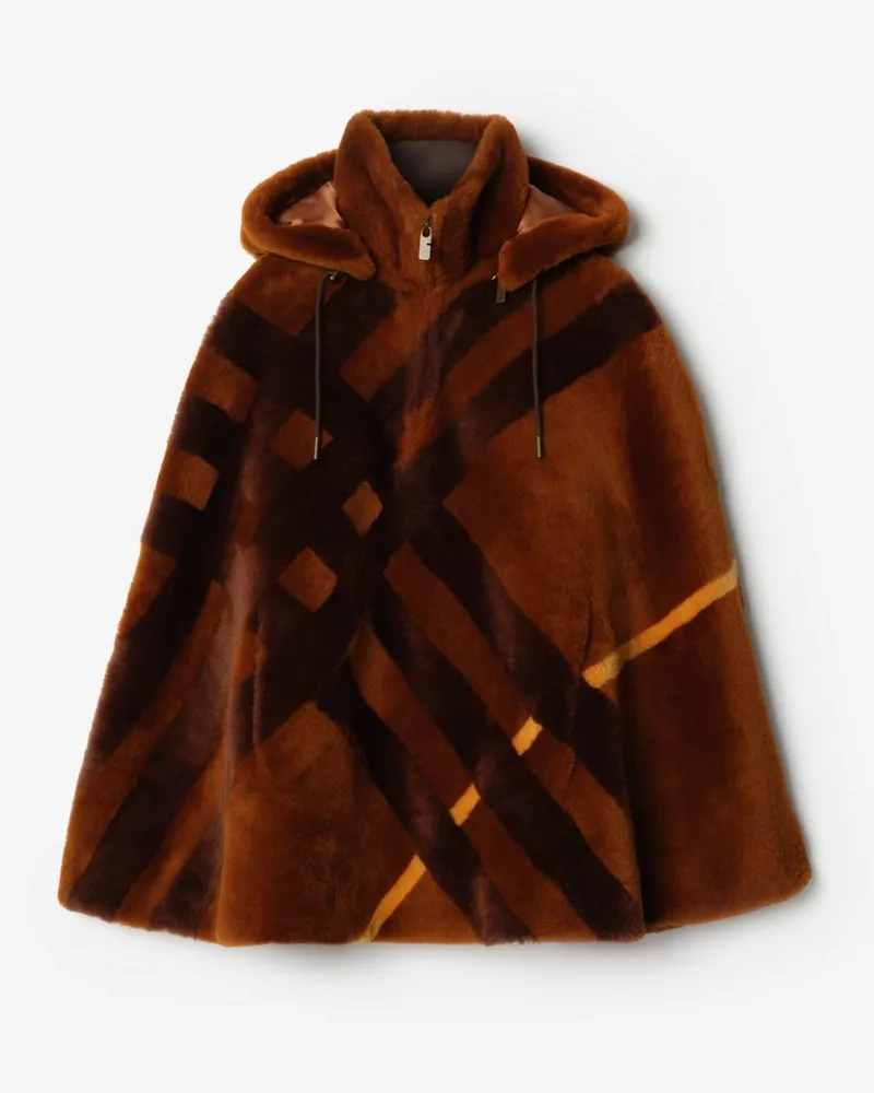Burberry Lammfell-Cape mit Check-Intarsienmuster Ginger-braun