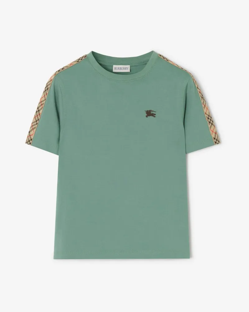 Burberry Baumwoll-T-Shirt mit Check-Besatz , Size Gulf-grün