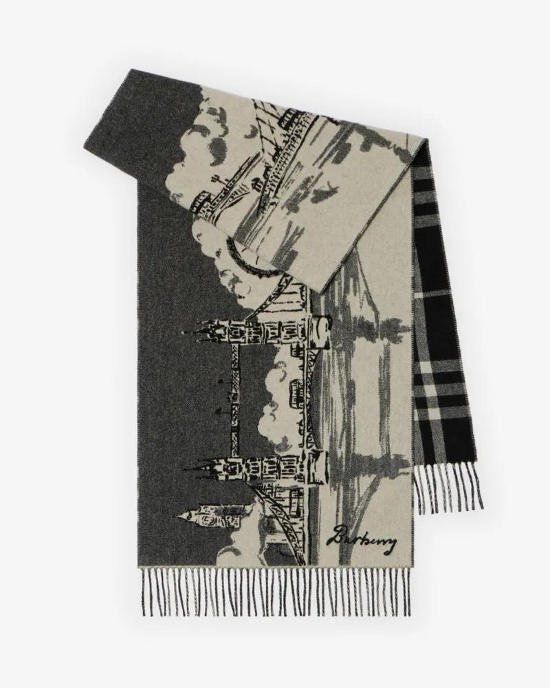 Burberry Breiter Kaschmirschal mit Themse-Motiv Black