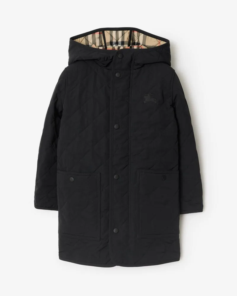 Burberry Nylon-Steppmantel mit Kapuze Schwarz