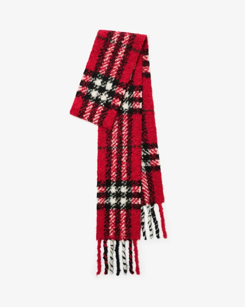 Burberry Schmaler Bouclé-Schal aus Alpakawollmischung in Check Post