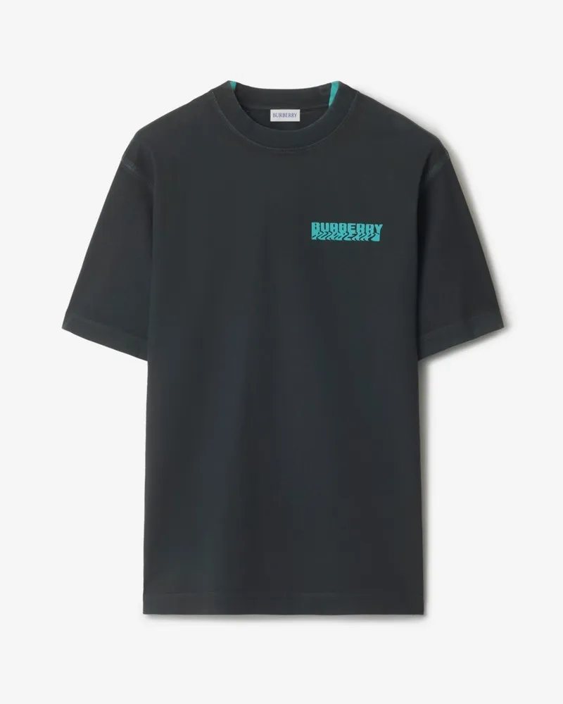 Burberry Baumwoll-T-Shirt mit verzerrtem Logo Atom-blau