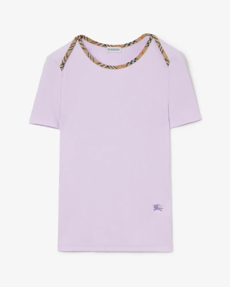 Burberry Baumwoll-T-Shirt mit Check-Besatz Clematis