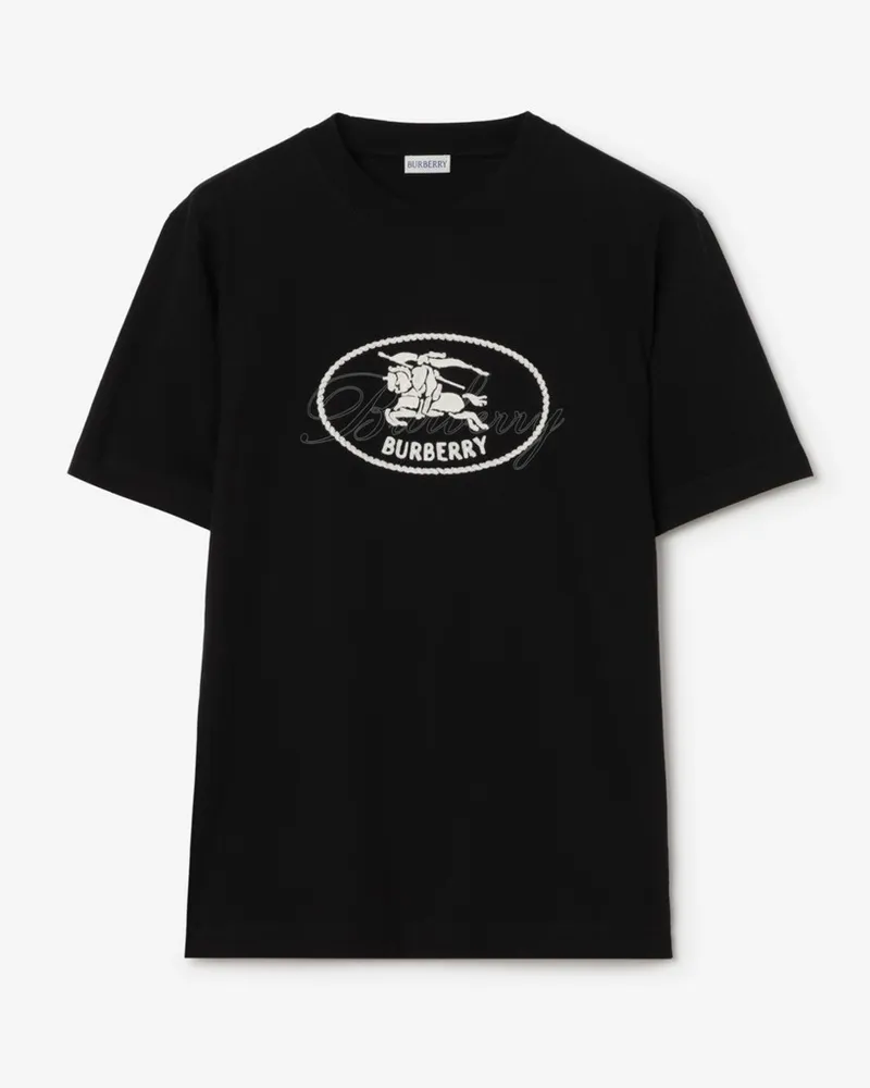 Burberry Baumwoll-T-Shirt mit Knight Stamp , Size Schwarz