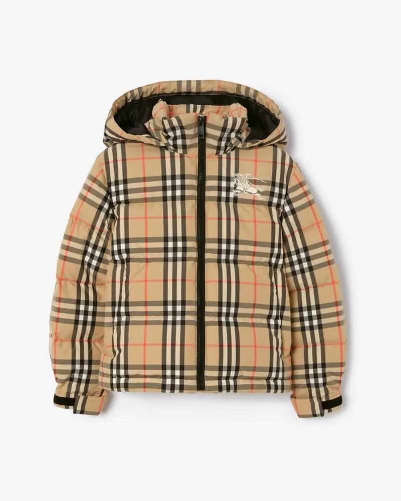 Burberry Wattierte Kapuzenjacke in Check , Size Sand