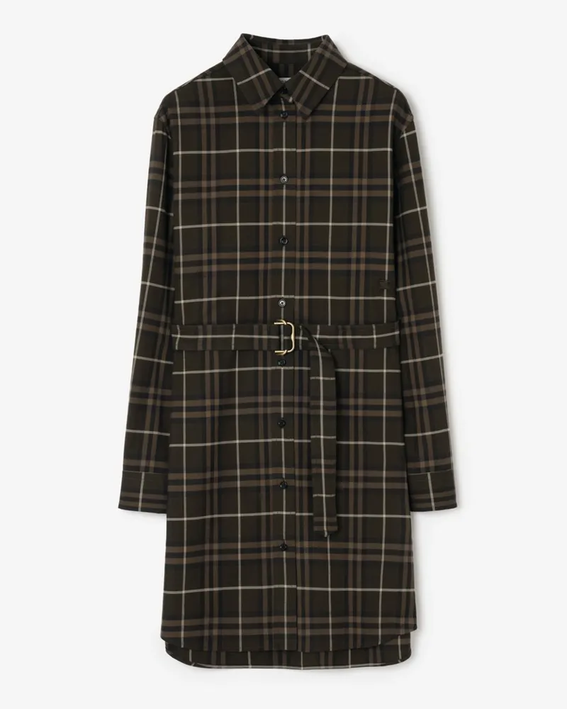 Burberry Baumwoll-Hemdkleid in Check , Size Sepia-braun