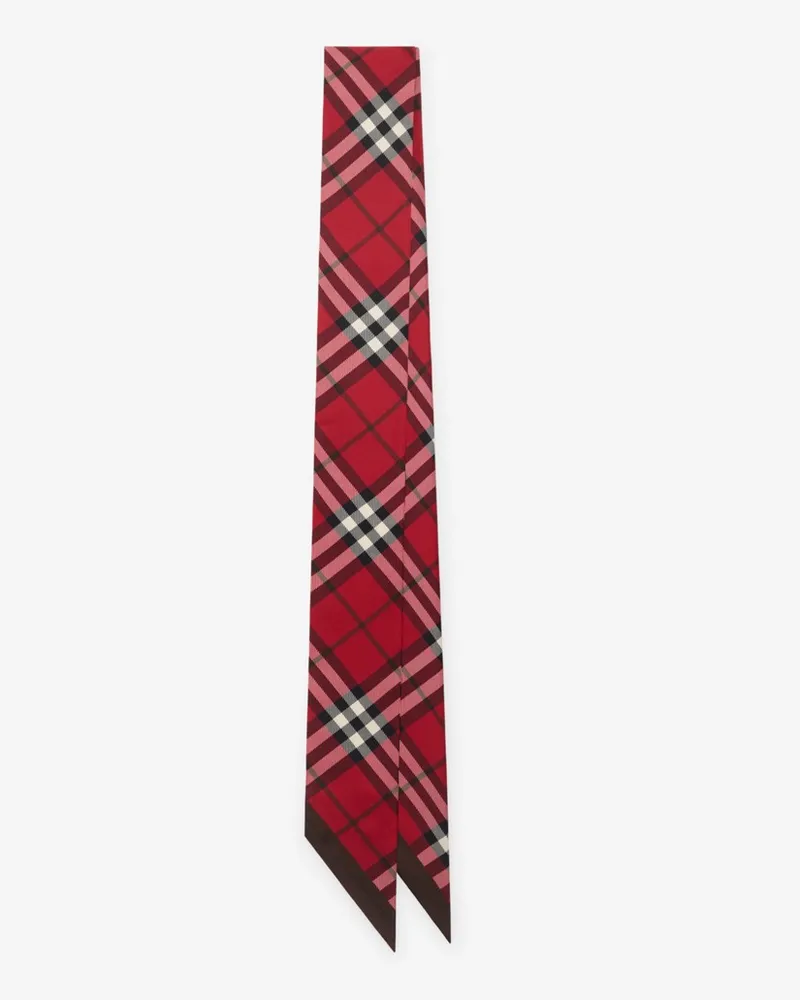 Burberry Schmaler Seidenschal in kontrastierendem Check Pillar