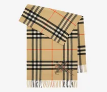 Breiter Kaschmirschal in Check mit EKD-Motiv im Kreuzstich