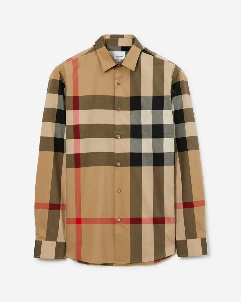 Burberry Baumwollhemd in Check Vintage-beige