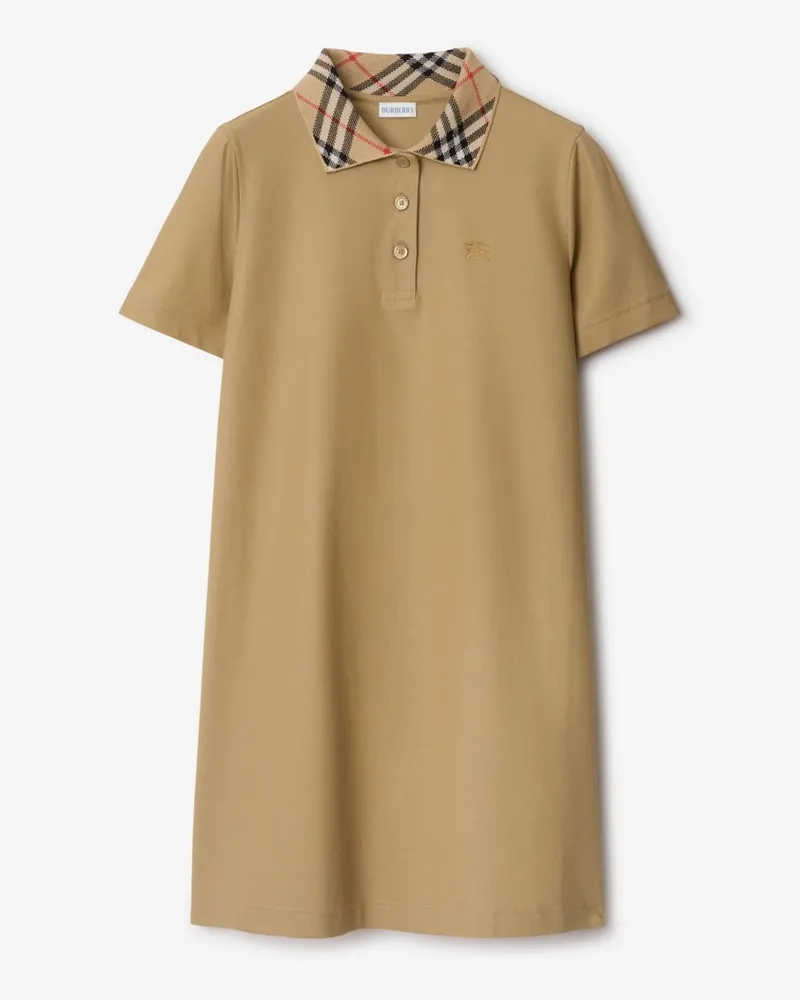Burberry Baumwoll-Poloshirtkleid mit Check-Kragen Flachsfarben
