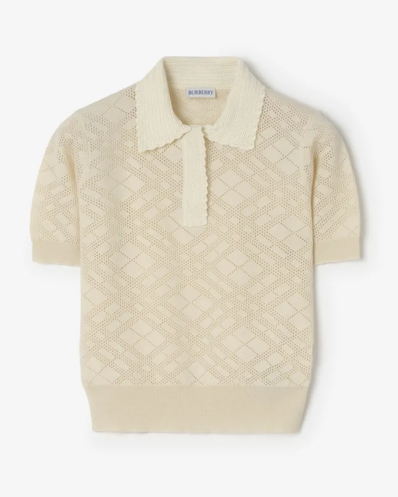 Burberry Woll-Seiden-Poloshirt in Check , Size Ceramic-weiß