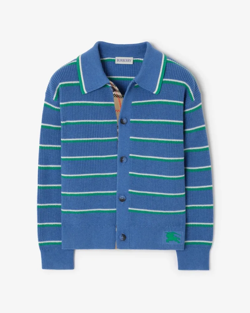Burberry Baumwoll-Woll-Cardigan im Streifenmuster , Size Hyacinth