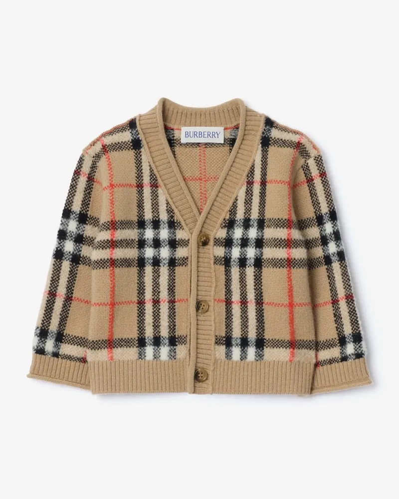 Burberry Woll-Kaschmir-Cardigan in Check , Size Sand