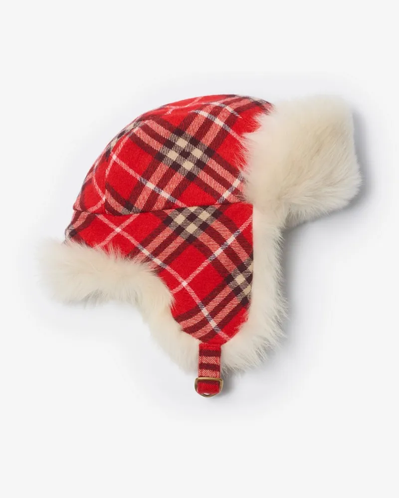 Burberry Ohrenklappenmütze aus Wolle in Check Crayon-rot