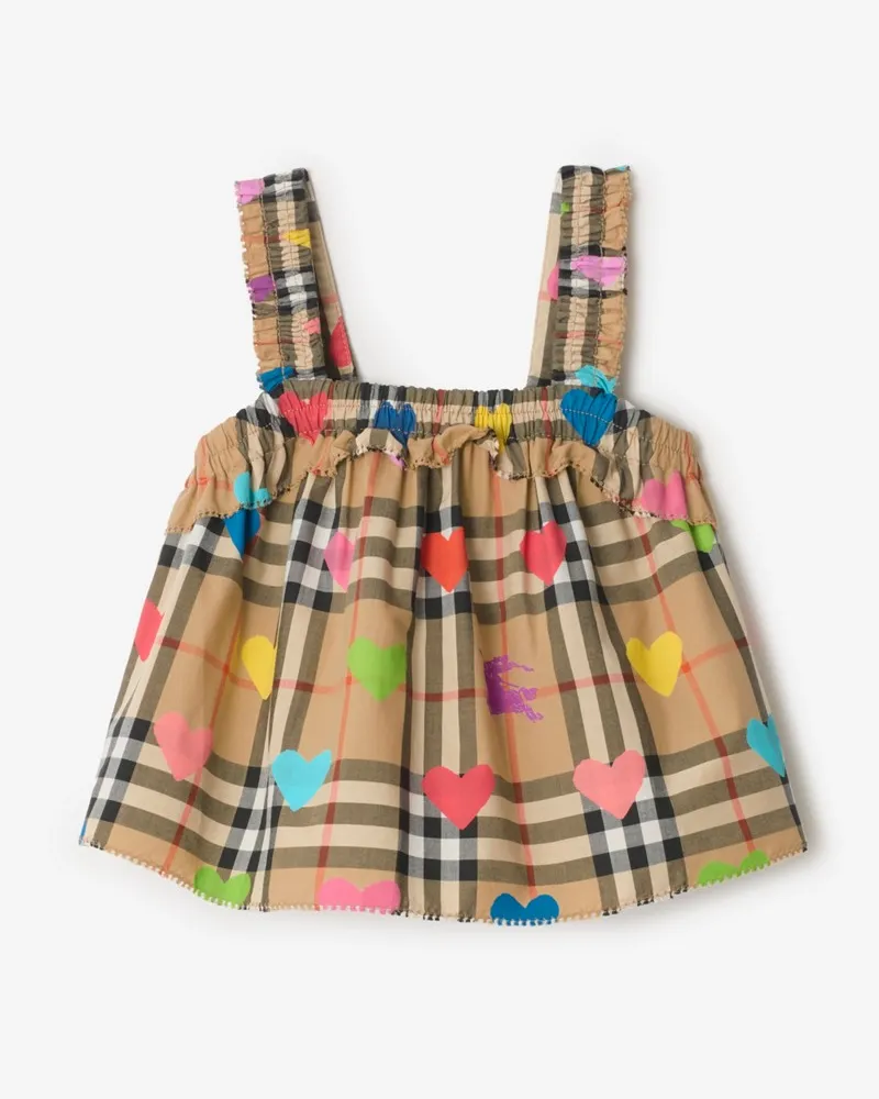 Burberry Heart Check Cotton Top , Size Sand