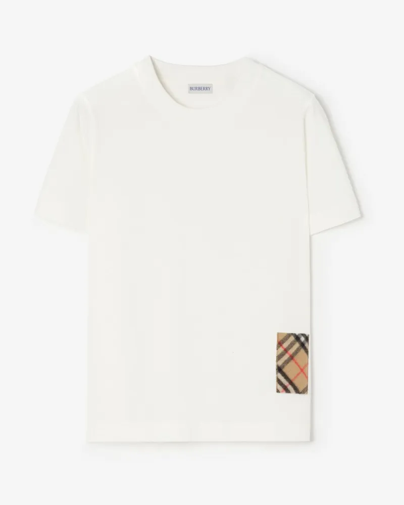 Burberry Baumwoll-T-Shirt mit Check-Label , Size Chalk-weiß