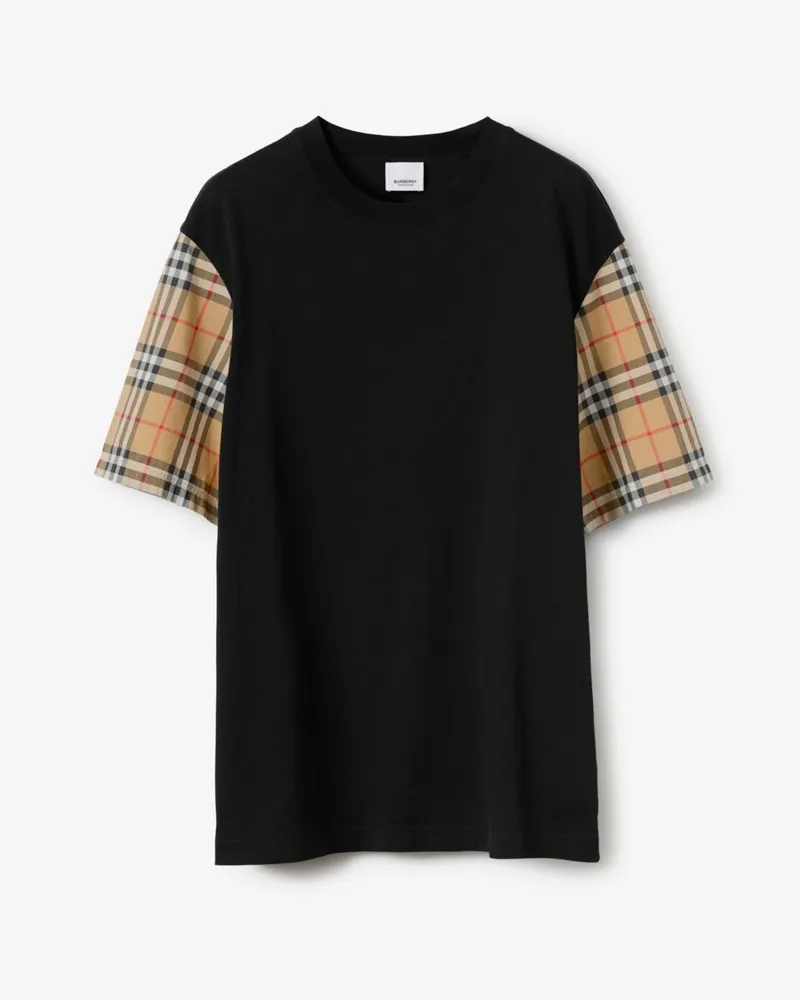 Burberry Baumwoll-T-Shirt mit Check-Ärmeln Schwarz