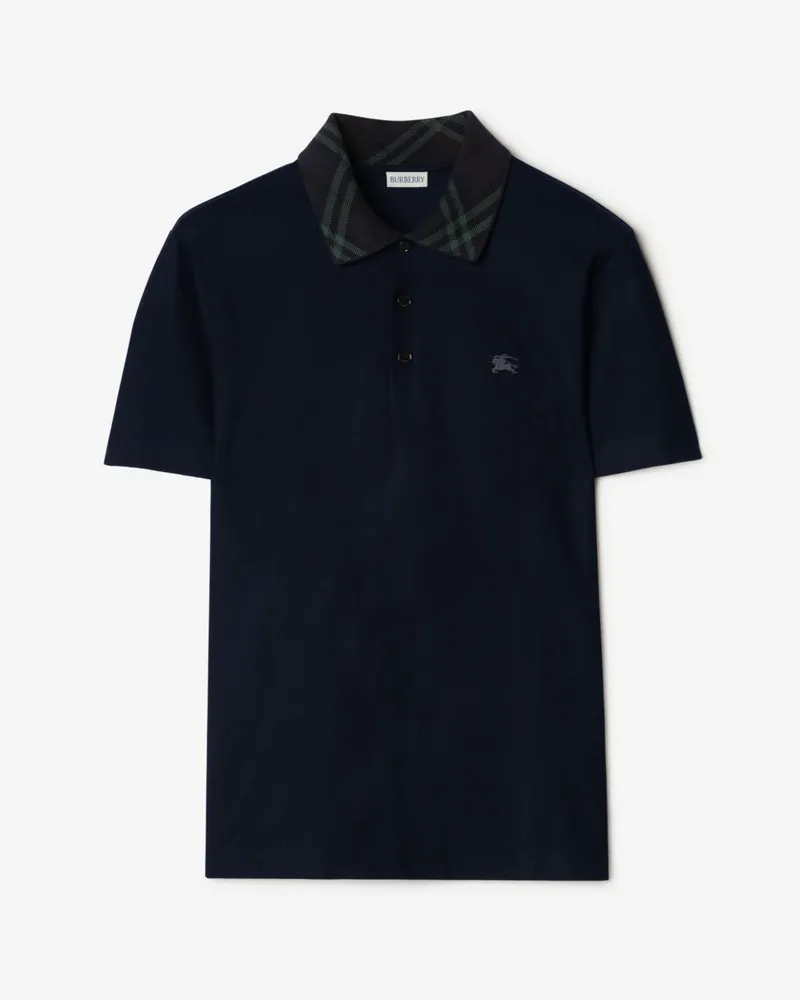 Burberry Baumwoll-Poloshirt mit Check-Kragen , Size Navy
