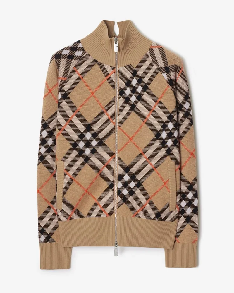 Burberry Woll-Mohairmisch-Jacke in Check Sand