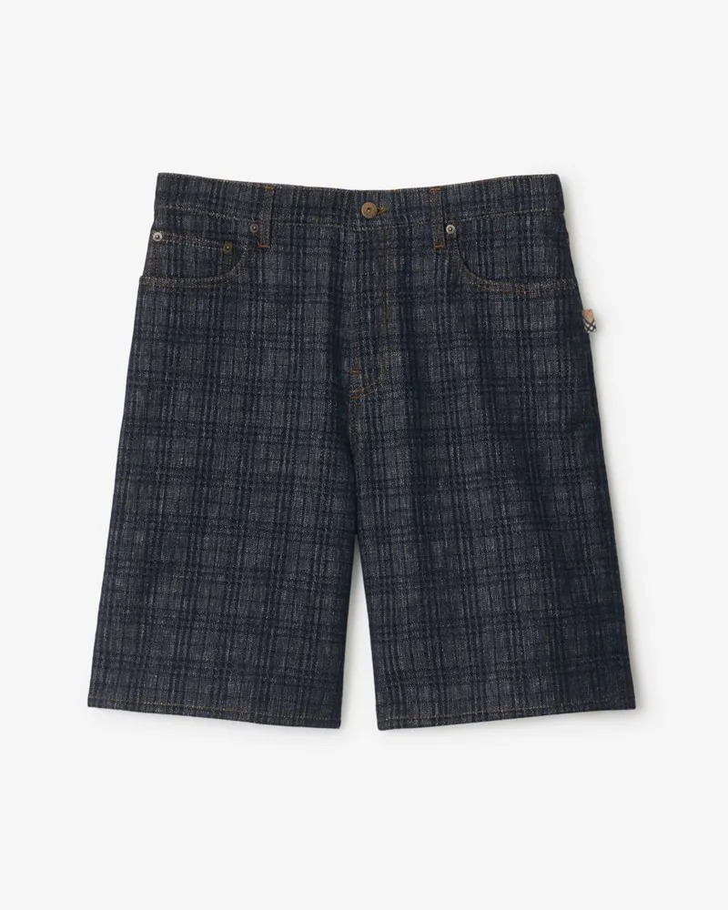 Burberry Denim-Shorts in Check Navyblau