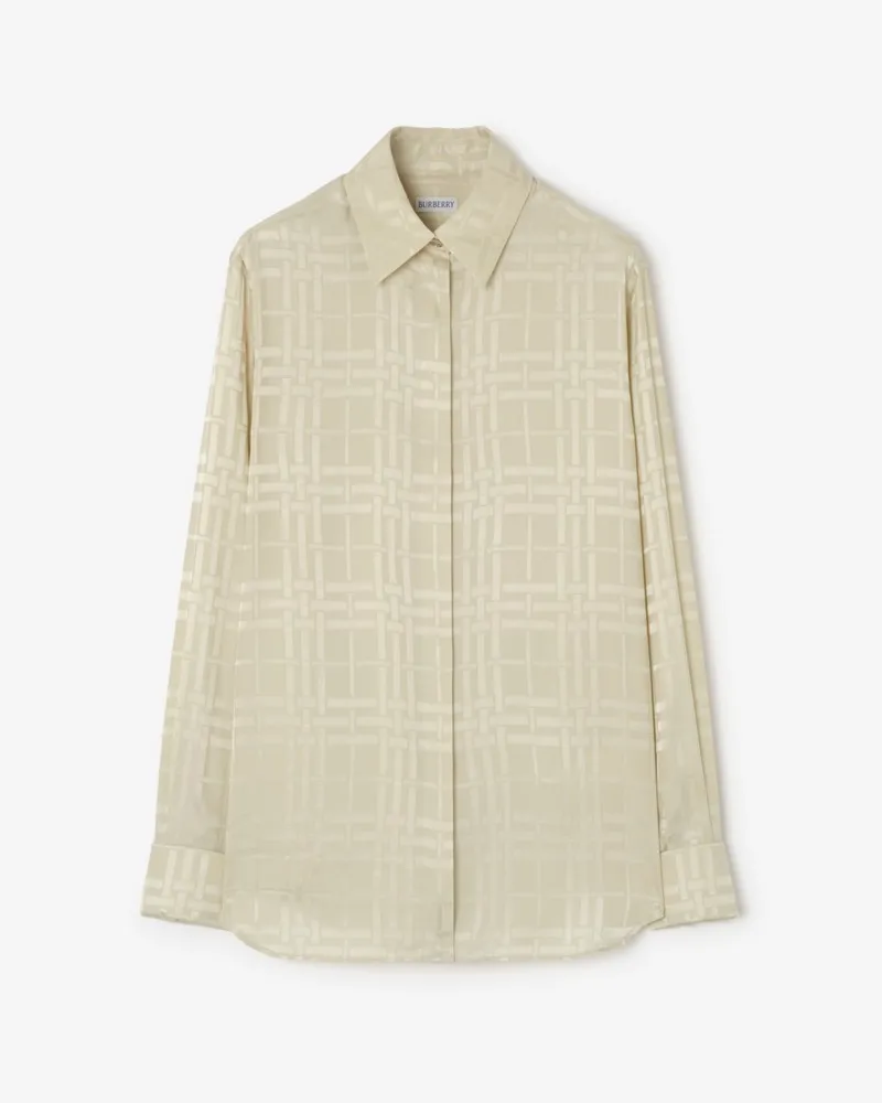Burberry Klassisches Seidenhemd in Check , Size Champagne-weiß