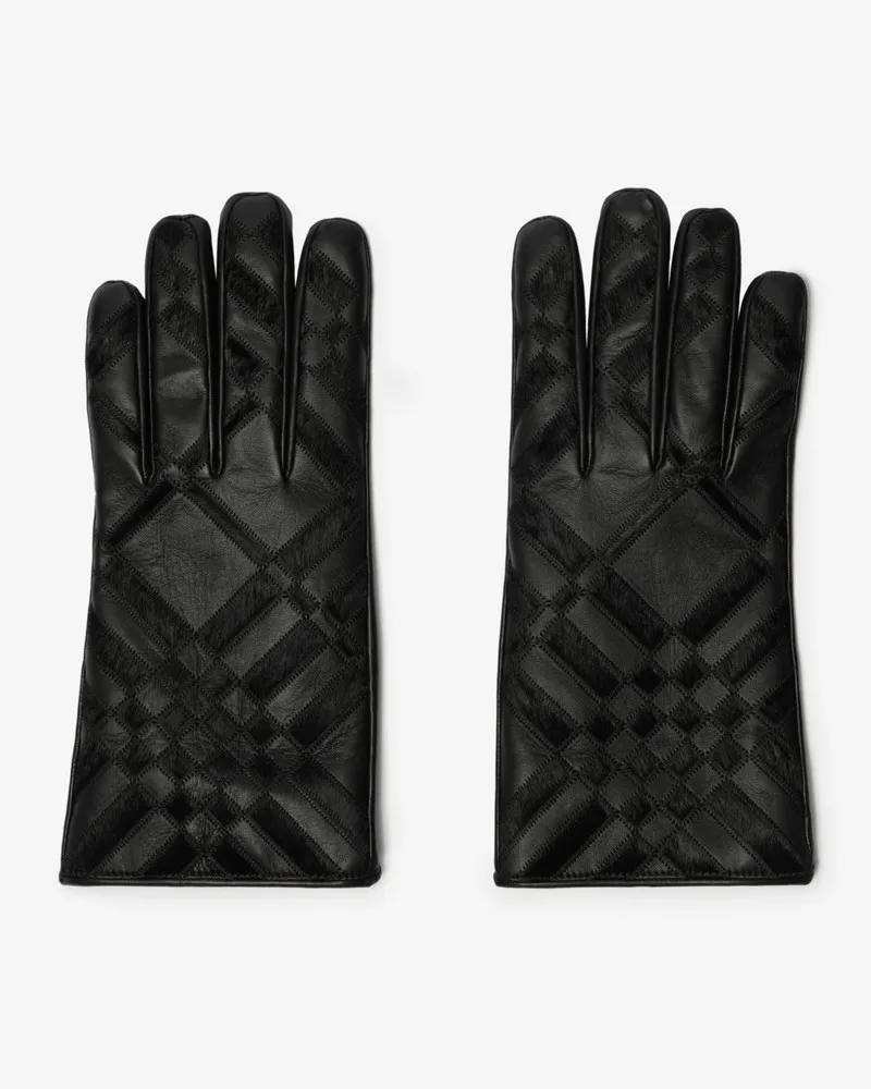 Burberry Lederhandschuhe in Intarsien-Check , Size Schwarz