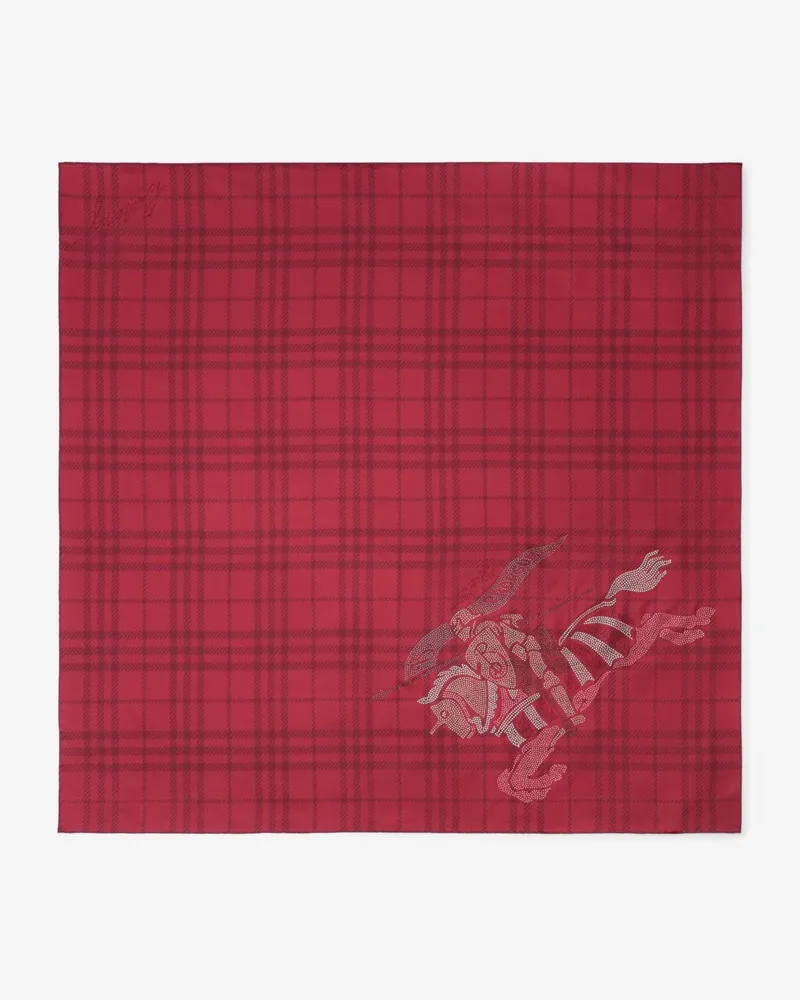 Burberry Seidenschal in Check mit Kristallen und EKD-Motiv Ripple-rot
