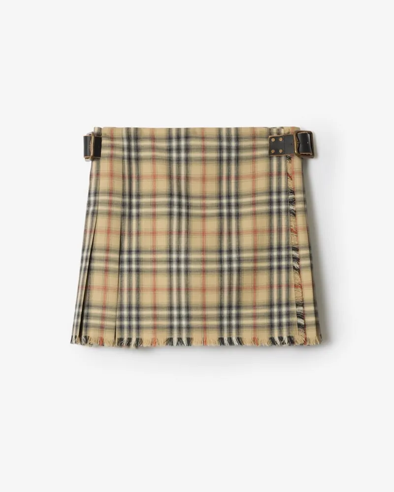 Burberry Mini-Kilt aus Wolle in Check Sand-beige