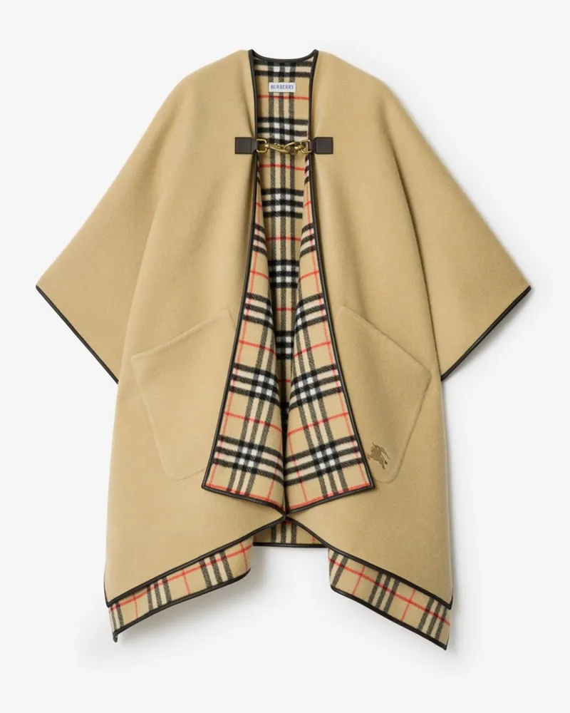 Burberry Kaschmir-Cape mit Check Sand-beige