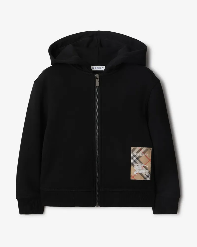 Burberry Baumwoll-Kapuzenjacke mit Check-Label Schwarz