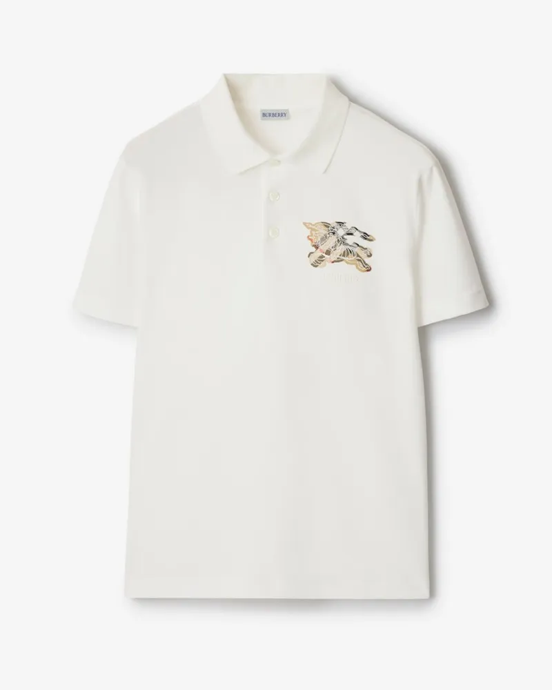 Burberry Baumwoll-Poloshirt mit EKD-Motiv und Check Chalk-weiß