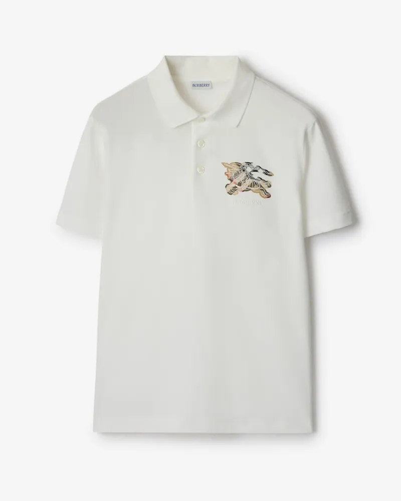 Burberry Baumwoll-Poloshirt mit EKD-Motiv und Check Chalk-weiß