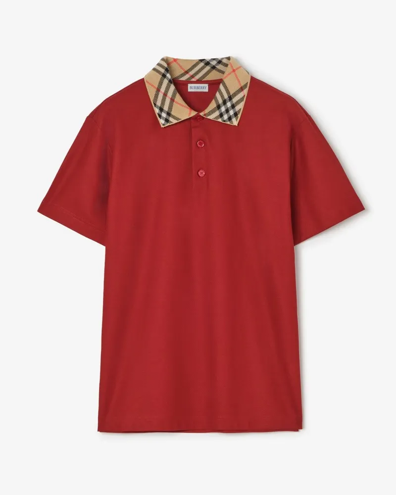 Burberry Baumwoll-Poloshirt mit Check-Kragen Vinyard-rot