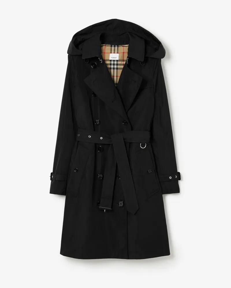 Burberry Mittellanger Trenchcoat „Kensington“ aus Taftgewebe , Size Black Schwarz