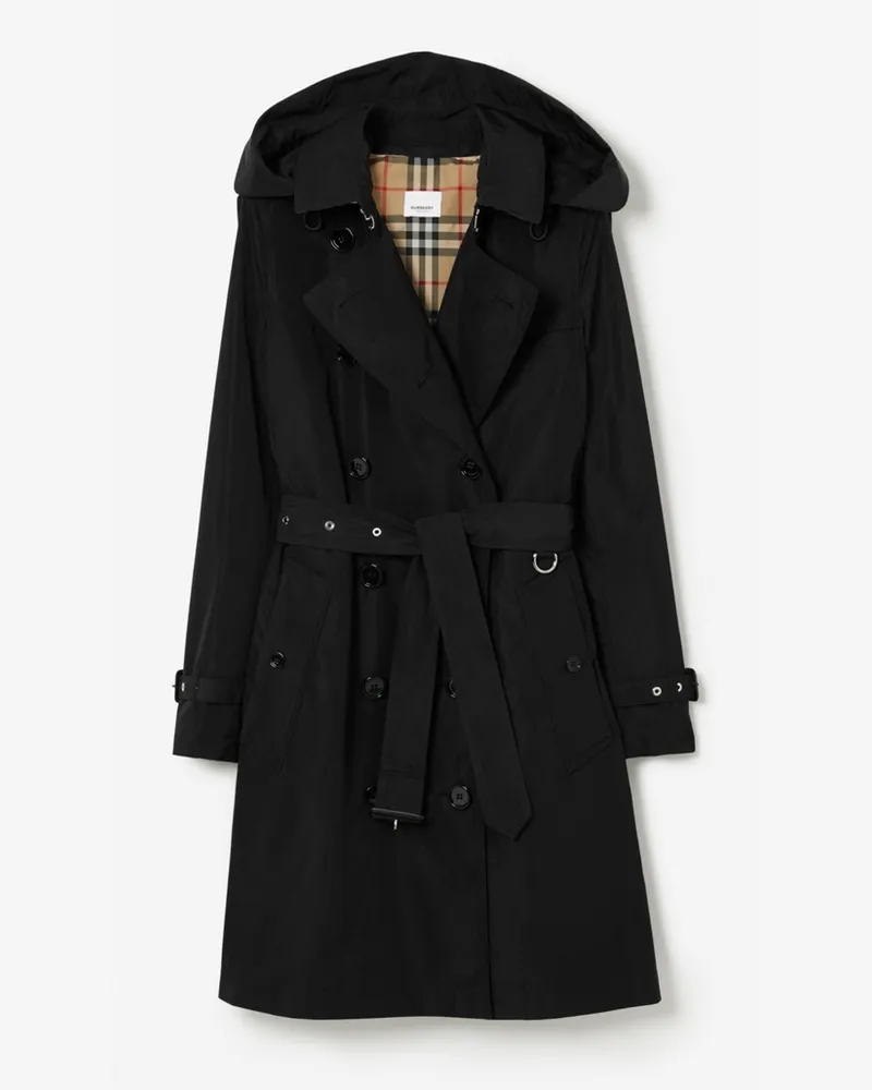 Burberry Mittellanger Trenchcoat „Kensington“ aus Taftgewebe Schwarz