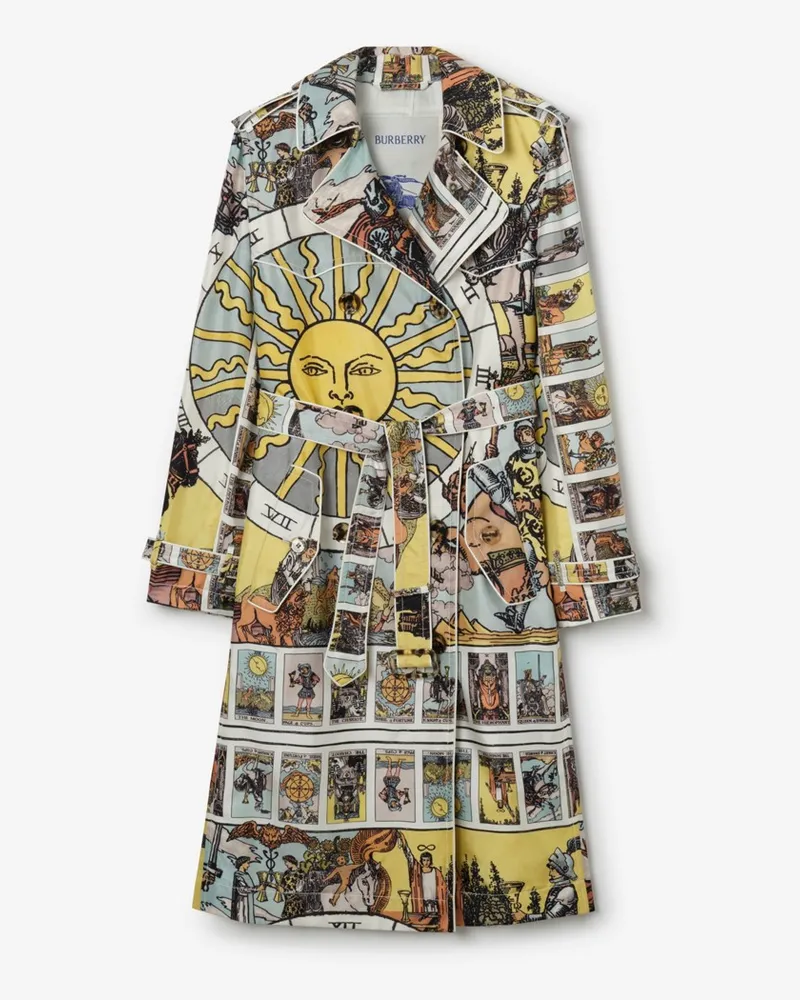 Burberry Langer Seiden-Trenchcoat „Foxfield“ mit Tarot-Print , Size Seaside