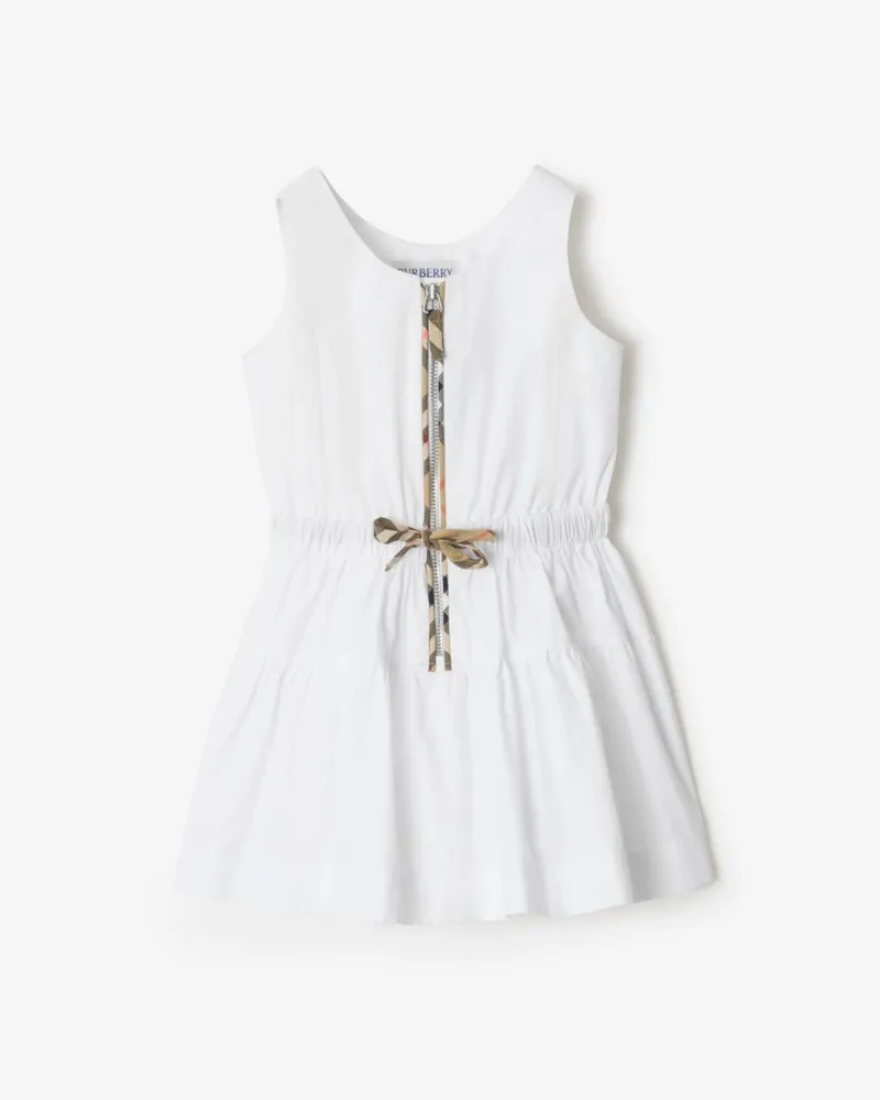 Burberry Baumwollkleid mit Check-Besatz , Size White