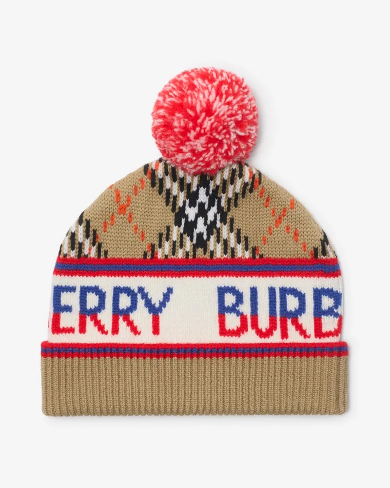 Burberry Wollmisch-Beanie in Check Sand-beige