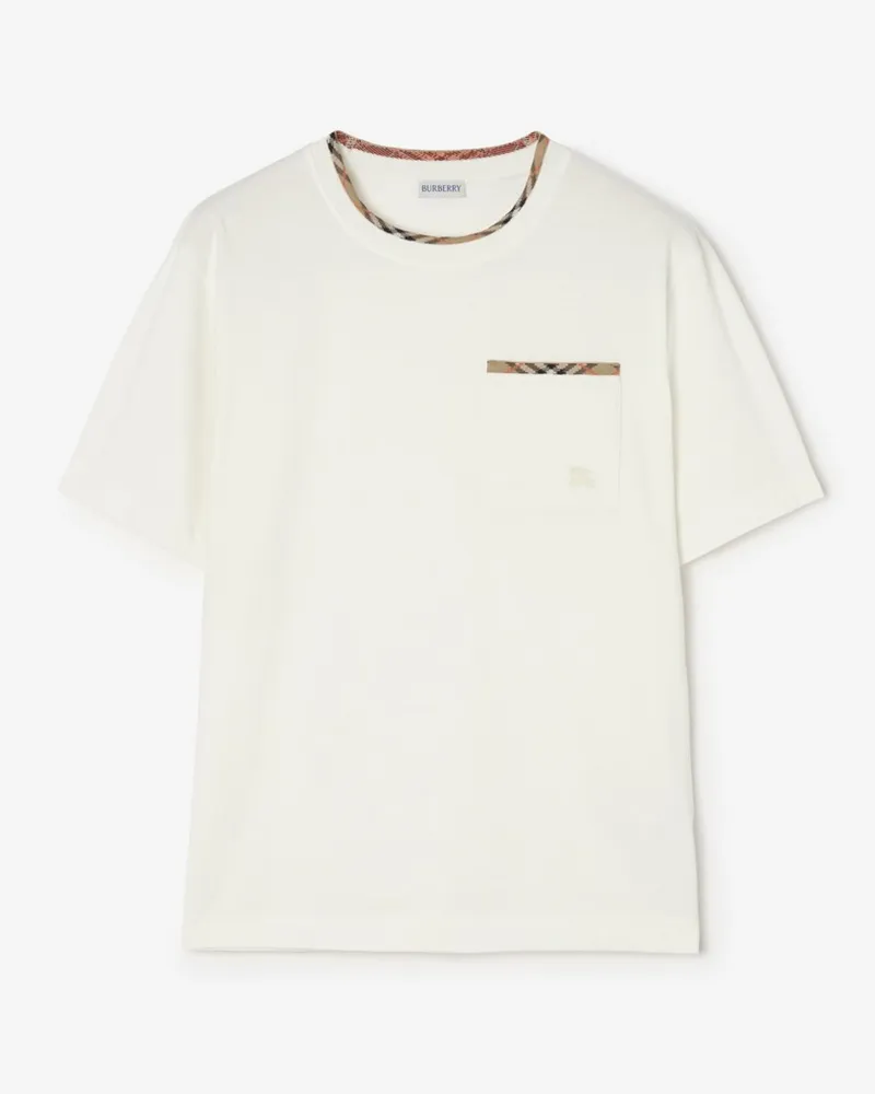 Burberry Baumwoll-T-Shirt mit Karobesatz , Size Chalk-weiß