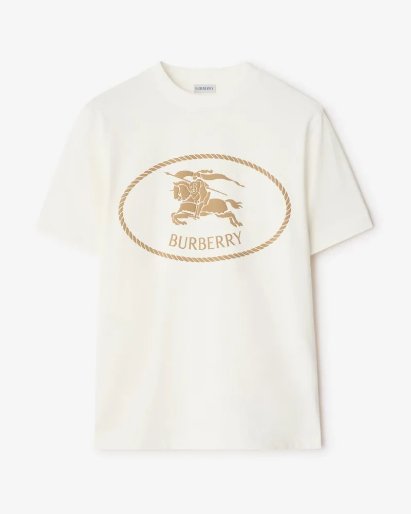 Burberry Baumwoll-T-Shirt mit Knight Stamp , Size Chalk