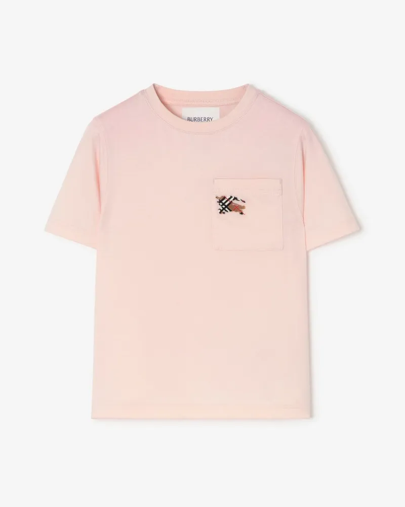 Burberry Baumwoll-T-Shirt mit Knight in Check , Size Ice