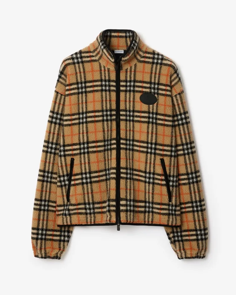 Burberry Woll-Kaschmirmisch-Fleecejacke in Check Sand