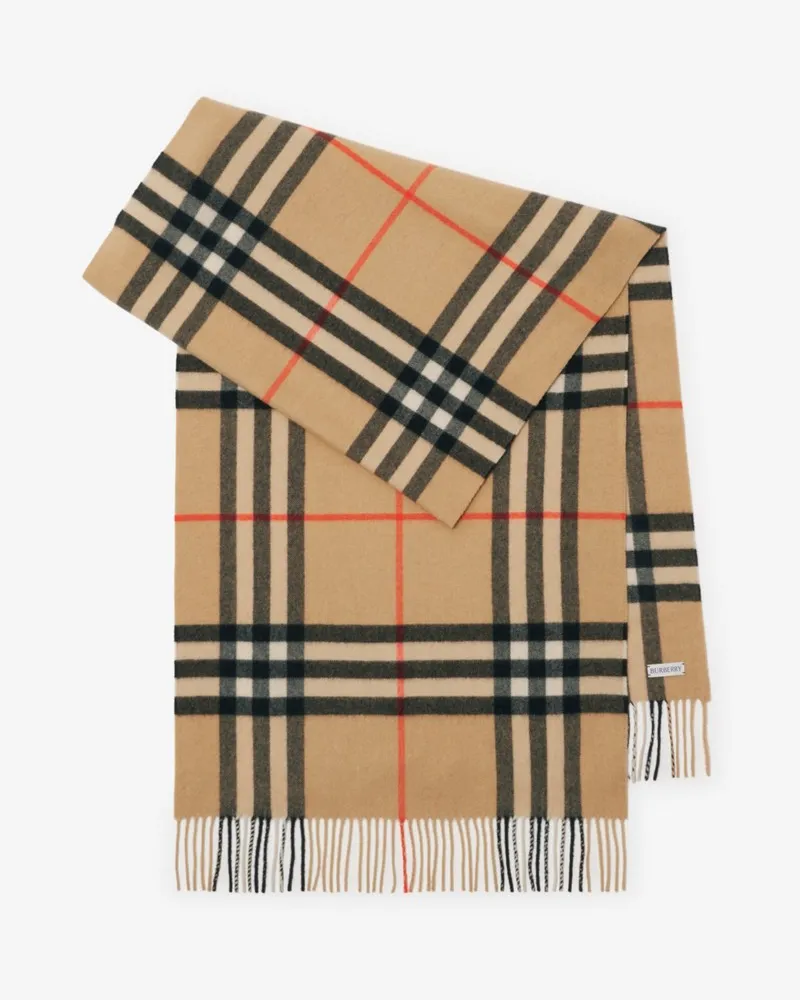 Burberry Breiterer Kaschmirschal in Check Sand-beige