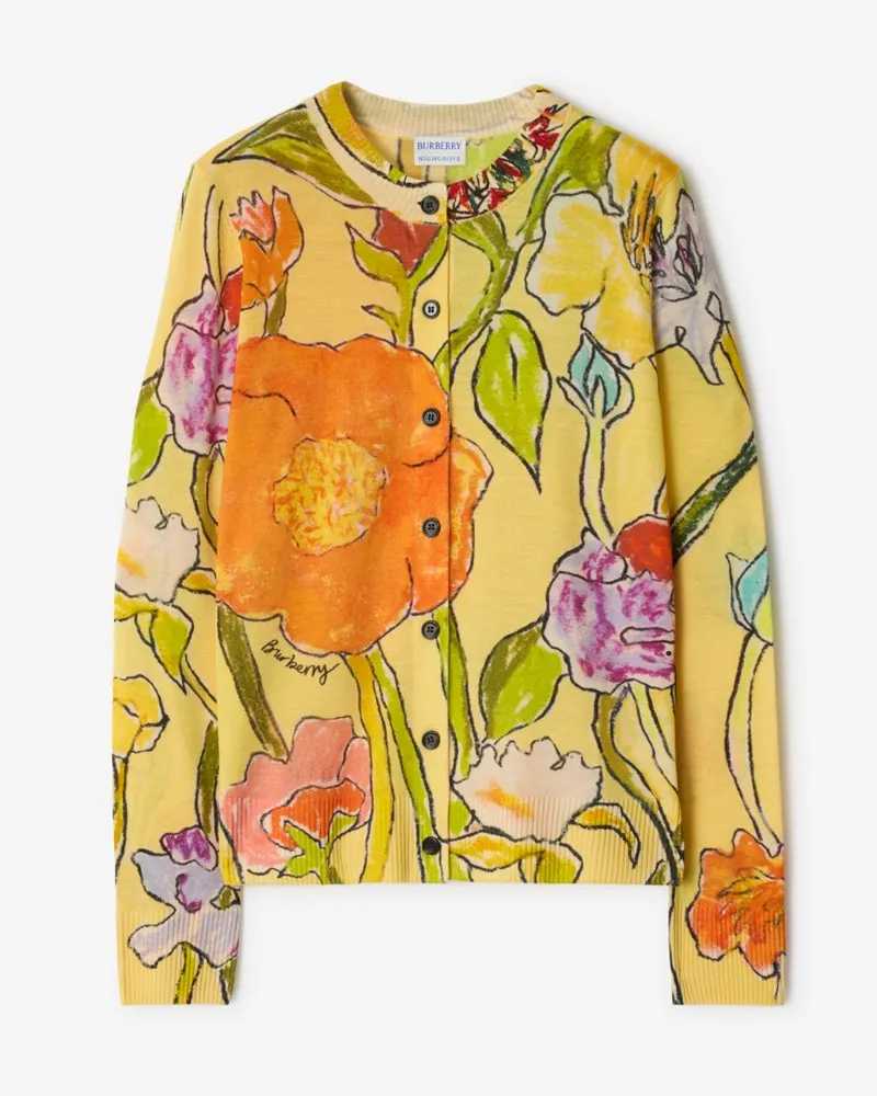Burberry Wollcardigan mit Highgrove-Blumenmotiv Gelb