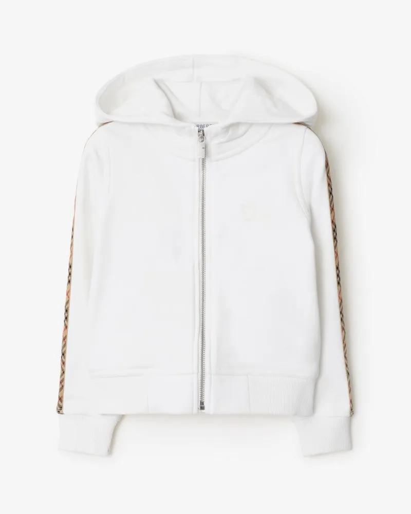 Burberry Baumwoll-Kapuzenjacke mit Check-Besatz , Size Weiß