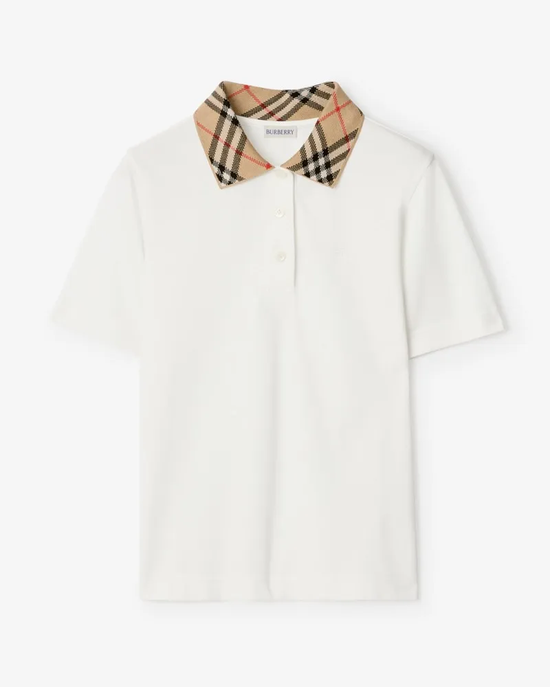 Burberry Baumwoll-Poloshirt mit Check-Kragen , Size Chalk