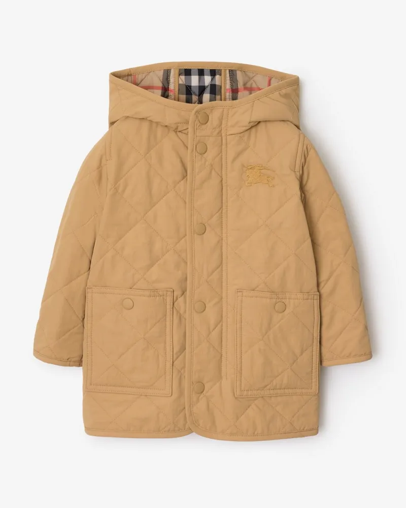 Burberry Nylon-Steppmantel mit Kapuze , Size Buff-gelb
