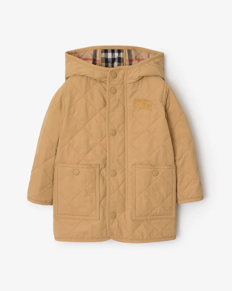 Burberry Nylon-Steppmantel mit Kapuze , Size Buff-gelb